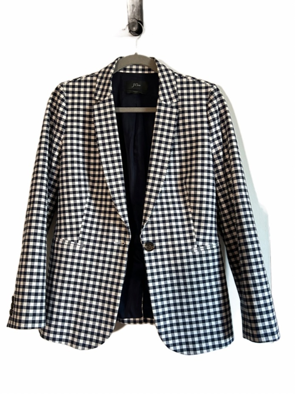 J. Crew Parke Navy and White Stretch Cotton Fitted Blazer Size 10